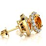 1 1/2 Carat Oval Shape Citrine and Halo Diamond Stud Earrings In 14 Karat Yellow Gold Image-2