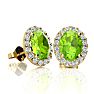 2 Carat Oval Shape Peridot and Halo Diamond Stud Earrings In 14 Karat Yellow Gold Image-1
