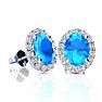 2 1/4 Carat Oval Shape Blue Topaz and Halo Diamond Stud Earrings In 14 Karat White Gold Image-1