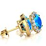 2 1/4 Carat Oval Shape Blue Topaz and Halo Diamond Stud Earrings In 14 Karat Yellow Gold Image-2