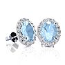 Aquamarine Earrings: Aquamarine Jewelry: 1 3/4 Carat Oval Shape Aquamarine and Halo Diamond Stud Earrings In 14 Karat White Gold Image-1