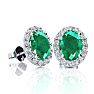 1 3/4 Carat Oval Shape Emerald and Halo Diamond Stud Earrings In 14 Karat White Gold Image-1