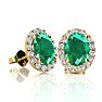 1 3/4 Carat Oval Shape Emerald and Halo Diamond Stud Earrings In 14 Karat Yellow Gold Image-1