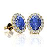 2 Carat Oval Shape Tanzanite and Halo Diamond Stud Earrings In 14 Karat Yellow Gold Image-1