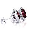 Garnet Earrings: Garnet Jewelry: 2 1/4 Carat Oval Shape Garnet and Halo Diamond Stud Earrings In 14 Karat White Gold Image-2