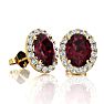 Garnet Earrings: Garnet Jewelry: 2 1/4 Carat Oval Shape Garnet and Halo Diamond Stud Earrings In 14 Karat Yellow Gold Image-1