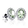 1 1/2 Carat Oval Shape Green Amethyst and Halo Diamond Stud Earrings In 14 Karat White Gold Image-1