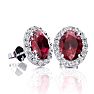 2 Carat Oval Shape Ruby and Halo Diamond Stud Earrings In 14 Karat White Gold Image-1