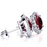 2 Carat Oval Shape Ruby and Halo Diamond Stud Earrings In 14 Karat White Gold Image-2