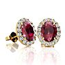 2 Carat Oval Shape Ruby and Halo Diamond Stud Earrings In 14 Karat Yellow Gold Image-1