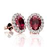 2 Carat Oval Shape Ruby and Halo Diamond Stud Earrings In 14 Karat Rose Gold Image-1
