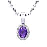 1/2 Carat Oval Shape Amethyst and Halo Diamond Necklace In 14 Karat White Gold With 18 Inch Chain Image-1