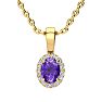1/2 Carat Oval Shape Amethyst and Halo Diamond Necklace In 14 Karat Yellow Gold With 18 Inch Chain Image-1