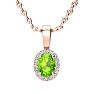 1/2 Carat Oval Shape Peridot and Halo Diamond Necklace In 14 Karat Rose Gold With 18 Inch Chain Image-1
