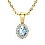 0.62 Carat Oval Shape Blue Topaz and Halo Diamond Necklace In 14 Karat Yellow Gold With 18 Inch Chain Image-1