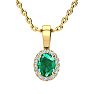 1/2 Carat Oval Shape Emerald Necklaces With Diamond Halo In 14 Karat Yellow Gold, 18 Inch Chain Image-1