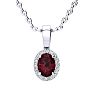 Garnet Necklace: Garnet Jewelry: 0.62 Carat Oval Shape Garnet and Halo Diamond Necklace In 14 Karat White Gold With 18 Inch Chain Image-1