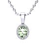 1/2 Carat Oval Shape Green Amethyst and Halo Diamond Necklace In 14 Karat White Gold With 18 Inch Chain Image-1
