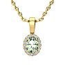 1/2 Carat Oval Shape Green Amethyst and Halo Diamond Necklace In 14 Karat Yellow Gold With 18 Inch Chain Image-1
