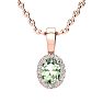 1/2 Carat Oval Shape Green Amethyst and Halo Diamond Necklace In 14 Karat Rose Gold With 18 Inch Chain Image-1