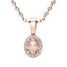 1/2 Carat Oval Shape Morganite Necklace with Diamond Halo In 14 Karat Rose Gold With 18 Inch Chain Image-1