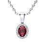0.62 Carat Oval Shape Ruby and Halo Diamond Necklace In 14 Karat White Gold With 18 Inch Chain Image-1