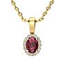 0.62 Carat Oval Shape Ruby and Halo Diamond Necklace In 14 Karat Yellow Gold With 18 Inch Chain Image-1