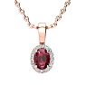 0.62 Carat Oval Shape Ruby and Halo Diamond Necklace In 14 Karat Rose Gold With 18 Inch Chain Image-1
