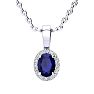 0.67 Carat Oval Shape Sapphire and Halo Diamond Necklace In 14 Karat White Gold With 18 Inch Chain Image-1