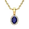 0.67 Carat Oval Shape Sapphire and Halo Diamond Necklace In 14 Karat Yellow Gold With 18 Inch Chain Image-1
