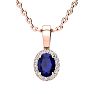 0.67 Carat Oval Shape Sapphire and Halo Diamond Necklace In 14 Karat Rose Gold With 18 Inch Chain Image-1