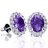2.40 Carat Oval Shape Amethyst and Halo Diamond Stud Earrings In 14 Karat White Gold Image-1