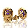 2.40 Carat Oval Shape Amethyst and Halo Diamond Stud Earrings In 14 Karat Yellow Gold Image-3