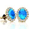 3 1/4 Carat Oval Shape Blue Topaz and Halo Diamond Stud Earrings In 14 Karat Yellow Gold Image-1