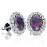 3 1/4 Carat Oval Shape Mystic Topaz and Halo Diamond Stud Earrings In 14 Karat White Gold Image-1