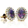 3 1/4 Carat Oval Shape Mystic Topaz and Halo Diamond Stud Earrings In 14 Karat Yellow Gold Image-1