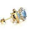 Aquamarine Earrings: Aquamarine Jewelry: 2 1/2 Carat Oval Shape Aquamarine and Halo Diamond Stud Earrings In 14 Karat Yellow Gold Image-2