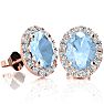 Aquamarine Earrings: Aquamarine Jewelry: 2 1/2 Carat Oval Shape Aquamarine and Halo Diamond Stud Earrings In 14 Karat Rose Gold Image-1
