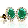 2 1/2 Carat Oval Shape Emerald and Halo Diamond Stud Earrings In 14 Karat Yellow Gold Image-1