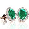 2 1/2 Carat Oval Shape Emerald and Halo Diamond Stud Earrings In 14 Karat Rose Gold Image-1