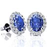 2.90 Carat Oval Shape Tanzanite and Halo Diamond Stud Earrings In 14 Karat White Gold Image-1