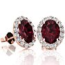 Garnet Earrings: Garnet Jewelry: 3 1/4 Carat Oval Shape Garnet and Halo Diamond Stud Earrings In 14 Karat Rose Gold Image-1