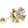 2.40 Carat Oval Shape Green Amethyst and Halo Diamond Stud Earrings In 14 Karat Yellow Gold Image-2