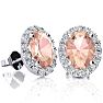 2-1/2 Carat Oval Shape Morganite Earrings and Diamond Halo In 14 Karat White Gold Image-1