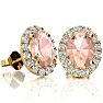 2-1/2 Carat Oval Shape Morganite Earrings and Diamond Halo In 14 Karat Yellow Gold Image-1