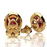 3.40 Carat Oval Shape Ruby and Halo Diamond Stud Earrings In 14 Karat Yellow Gold Image-3