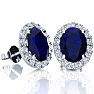 3 1/2 Carat Oval Shape Sapphire and Halo Diamond Stud Earrings In 14 Karat White Gold Image-1