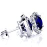 3 1/2 Carat Oval Shape Sapphire and Halo Diamond Stud Earrings In 14 Karat White Gold Image-2