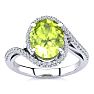 2 3/4 Carat Oval Shape Peridot and Halo Diamond Ring In 14 Karat White Gold Image-1