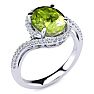2 3/4 Carat Oval Shape Peridot and Halo Diamond Ring In 14 Karat White Gold Image-2